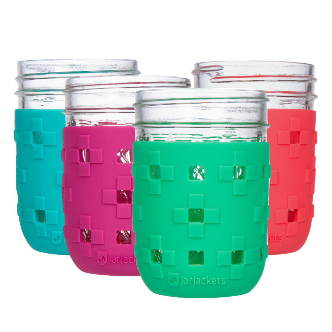 Silicone Mason Jar Sleeves - 8oz Jelly Jars (4-pack, Multicolor)