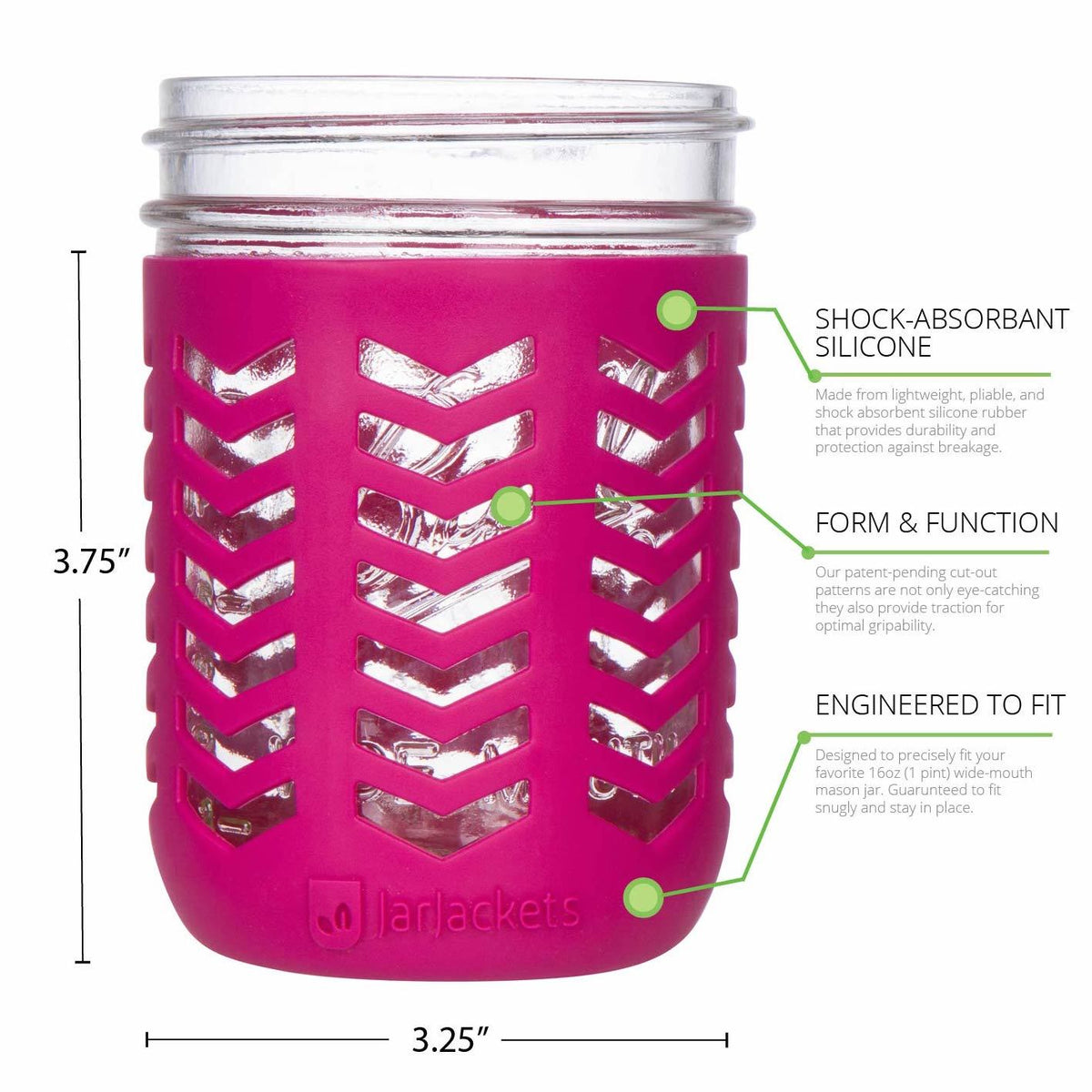 Silicone Mason Jar Protector Sleeves - 16oz (1 pint) Wide-Mouth Jars -  JarJackets