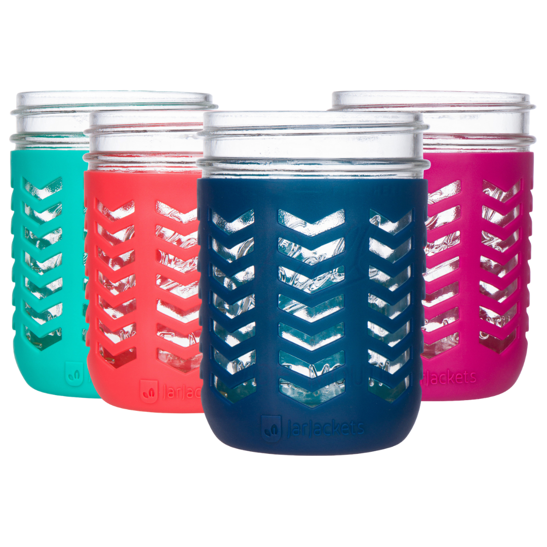 Jarjackets Silicone Mason Jar Protector Sleeve - Fits Ball, Kerr 16oz (1 pint) Wide-Mouth Jars Package of 4 (Multicolor) A